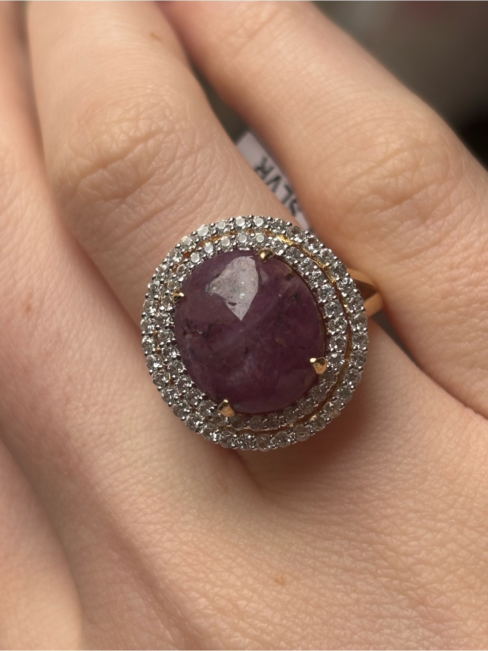 Elegant Star Ruby Ring with Double White Sapphire Halo